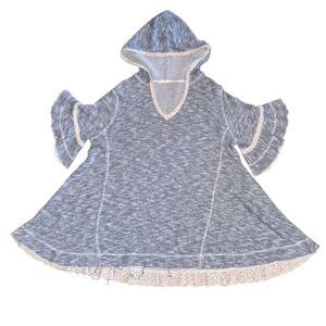 Easel Women's Loose Fit Floral Trim Ruffle Short Sleeve Hoodie Size Large
